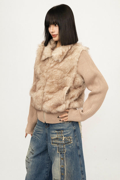 Knitted Fur Patchwork Coat
