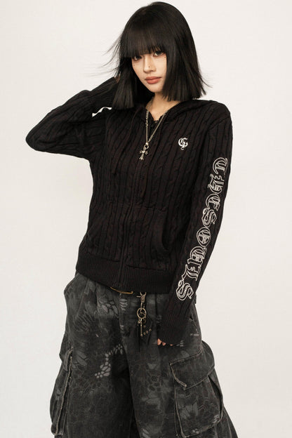 Retro Hooded Knit Cardigan