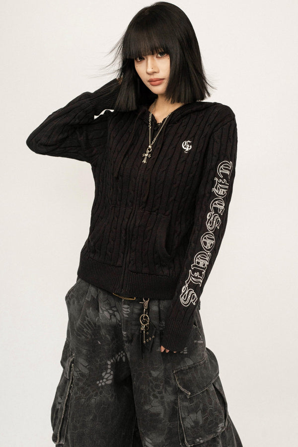 Retro Hooded Knit Cardigan