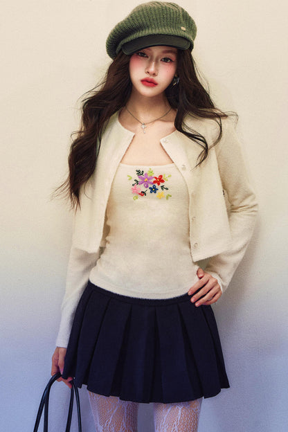 Embroidery Knit Cardigan Set-Up