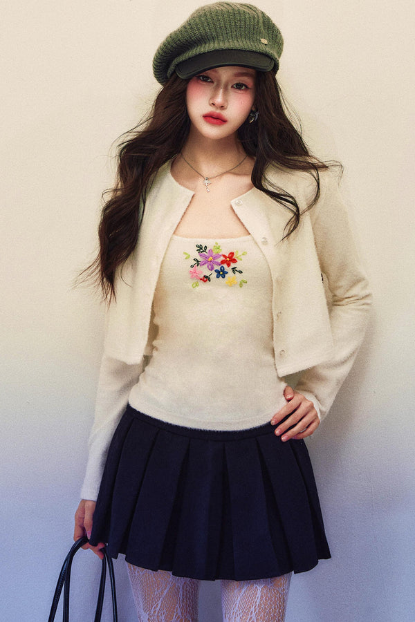 Embroidery Knit Cardigan Set-Up