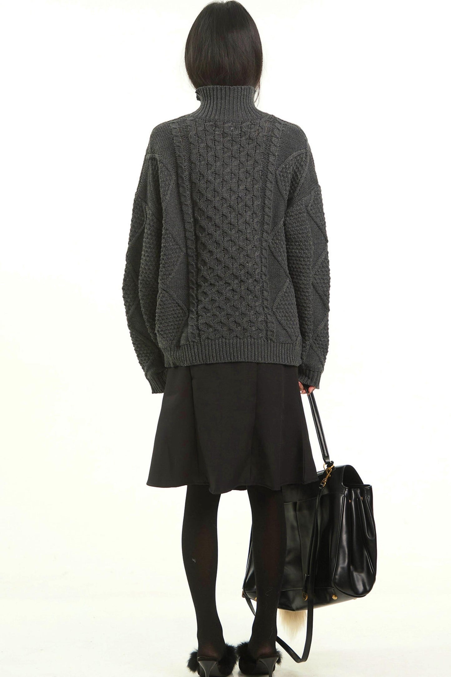 Retro Gray Twist Knitted Sweater