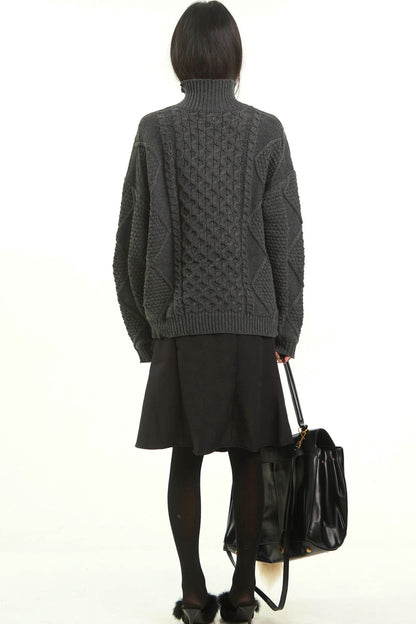 Retro Gray Twist Knitted Sweater