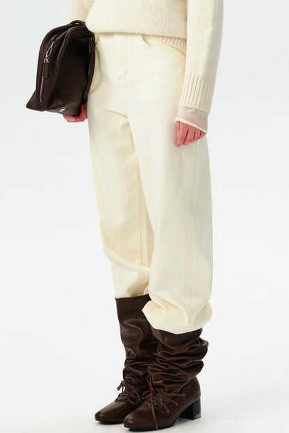 White Velvet Straight-Leg Pants