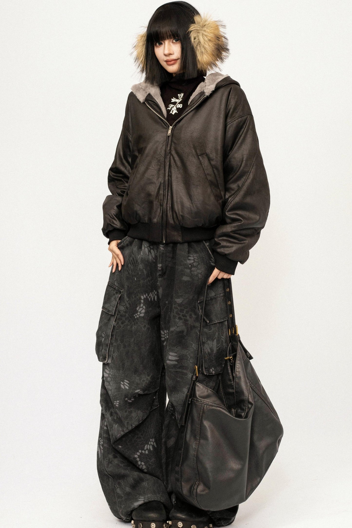 Retro Black Fur Hooded Jacket