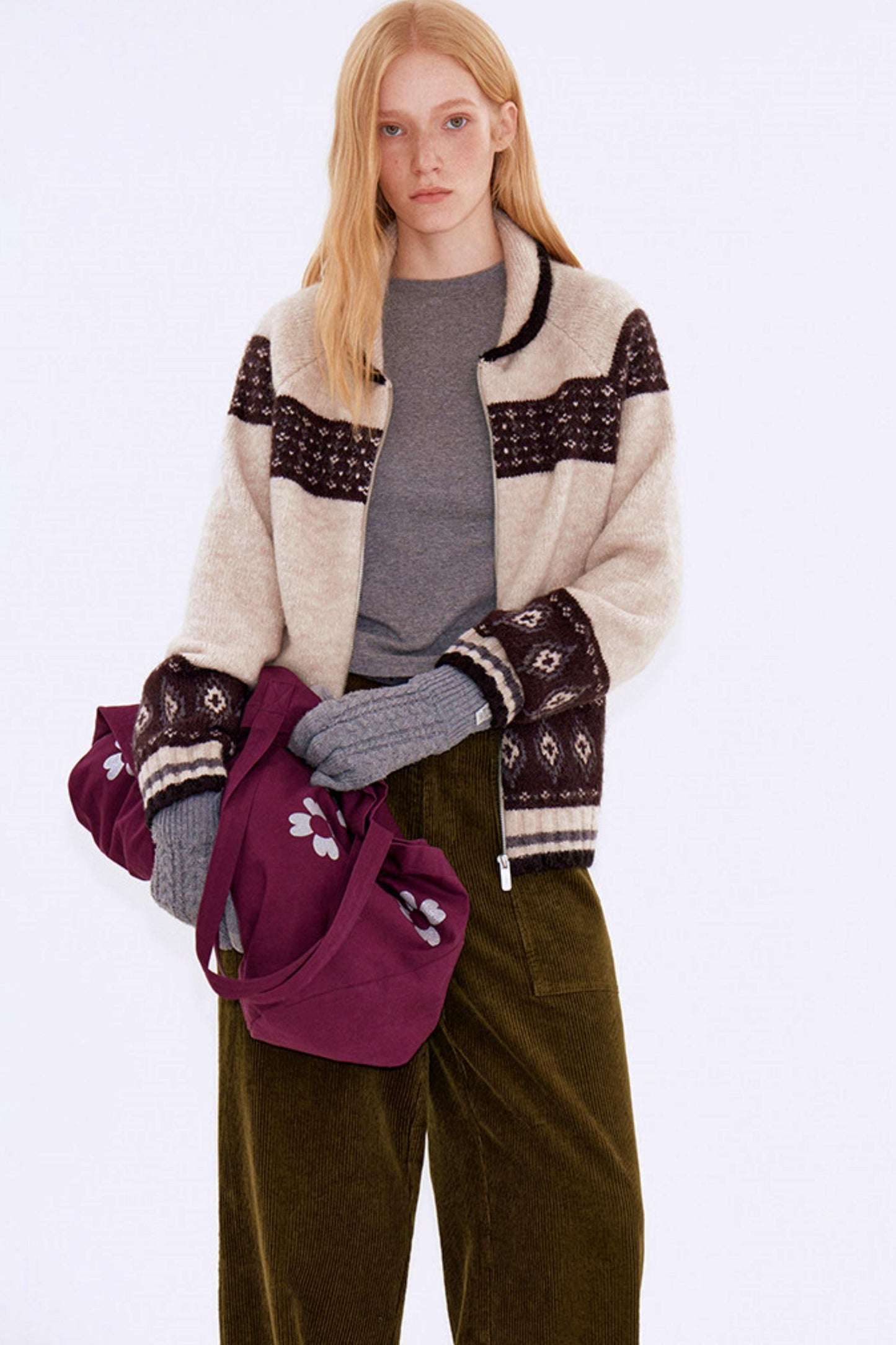 Retro Color-Blocked Wool Cardigan