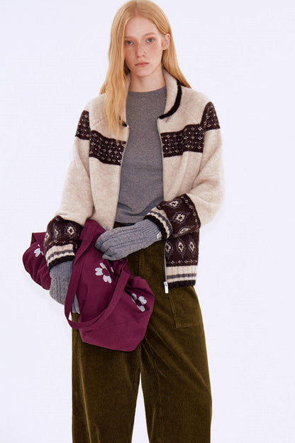 Retro Color-Blocked Wool Cardigan