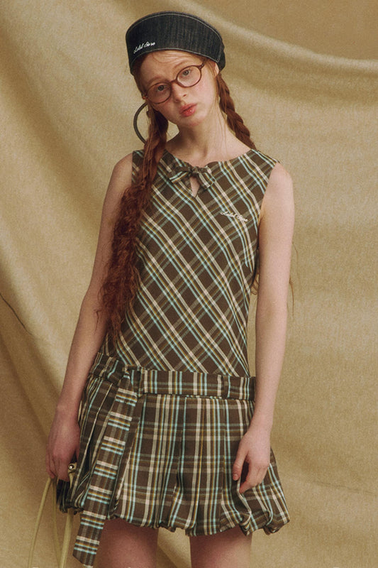 Plaid Bowknot Pleated Dress