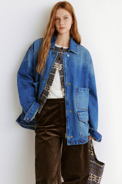 Washed Denim Jacket With Pockets