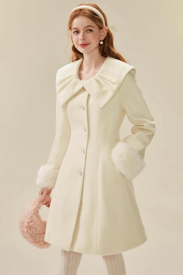 Fox Fur-Collar A-Line Tweed Jacket