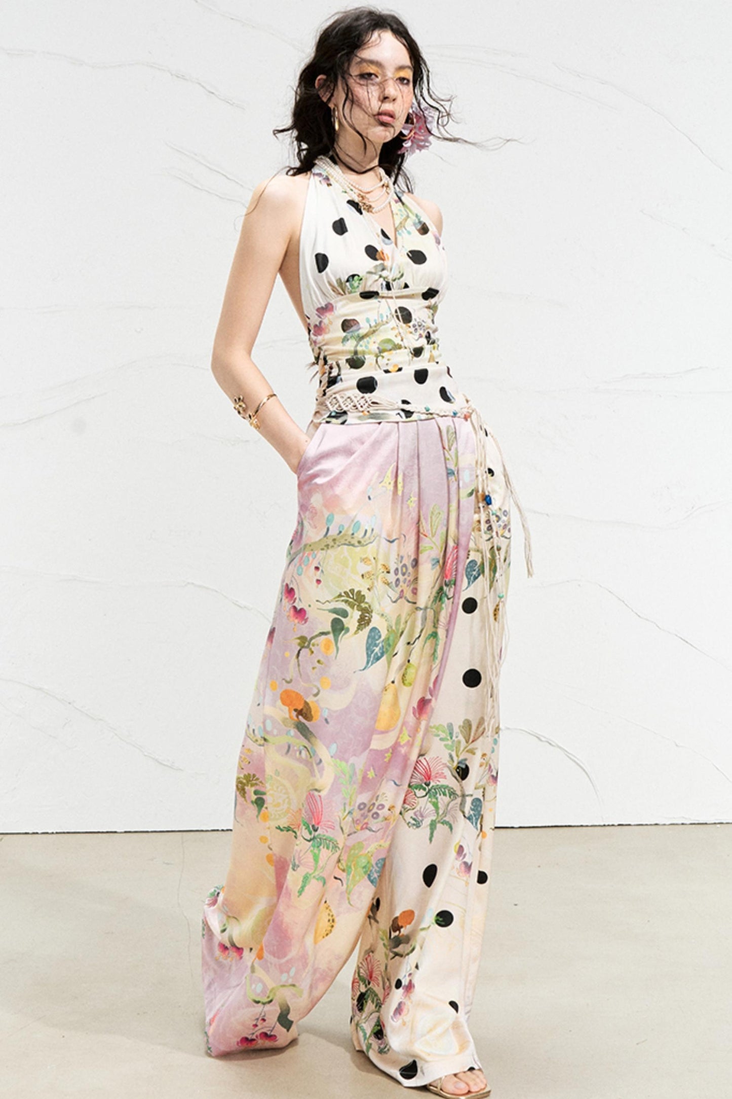 West Draped Wide-Leg Trousers