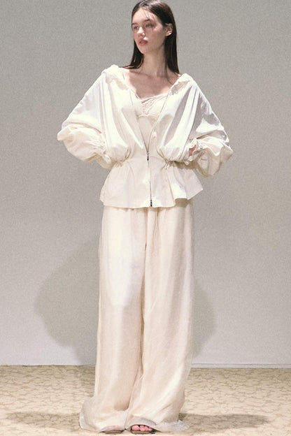 Apricot Wind Satin Wide-Leg Pants