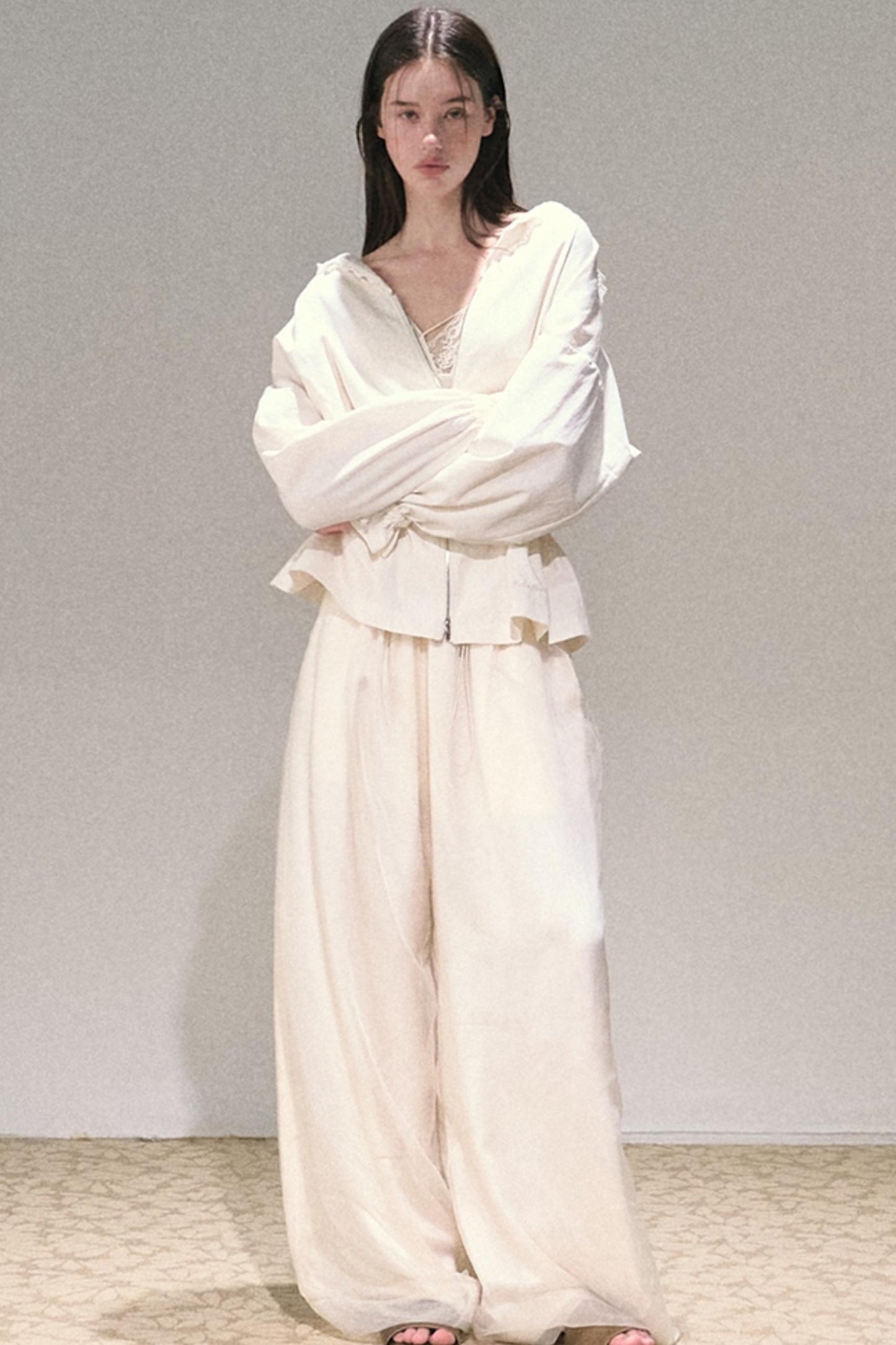 Apricot Wind Satin Wide-Leg Pants