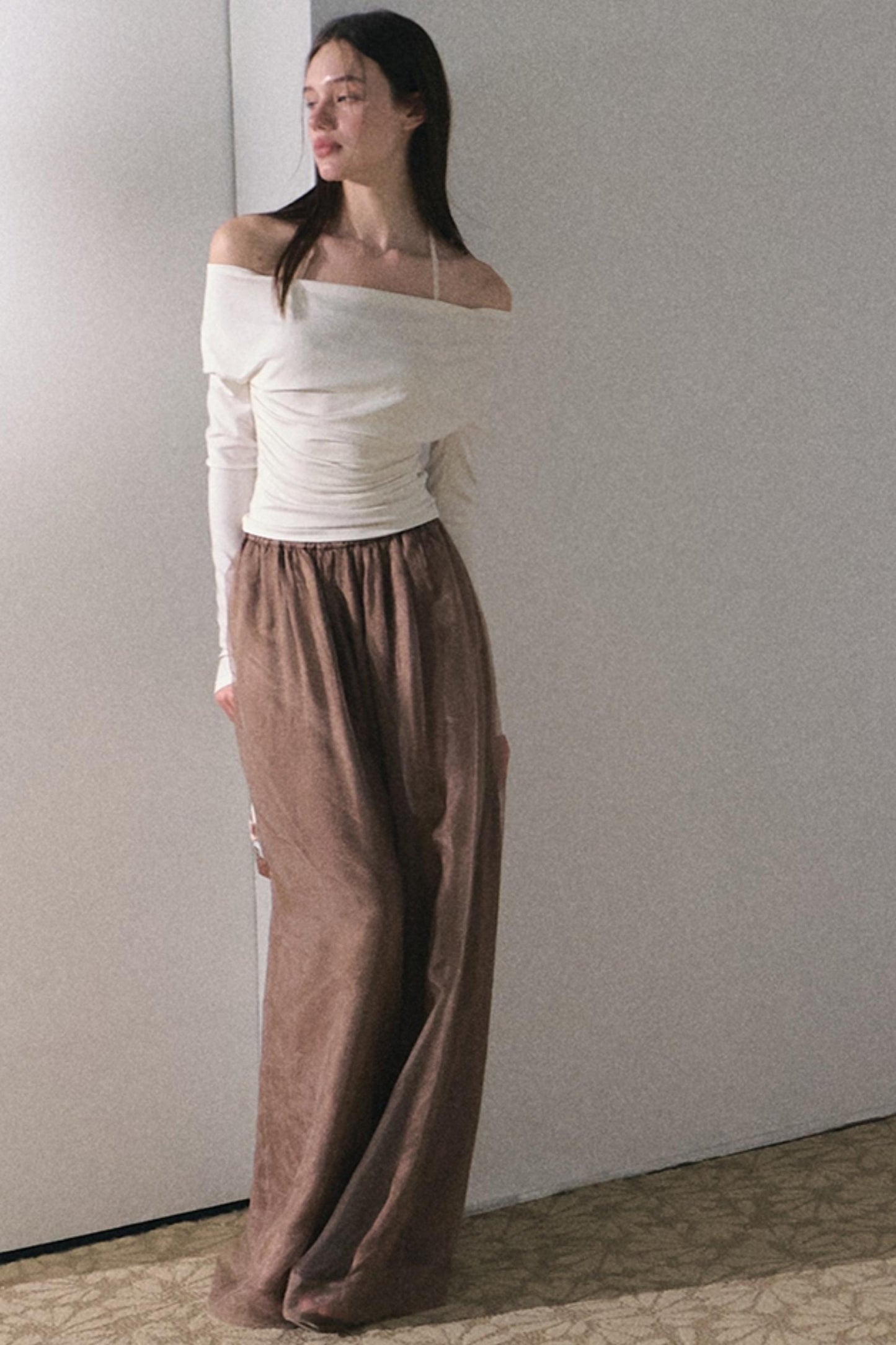 Apricot Wind Satin Wide-Leg Pants