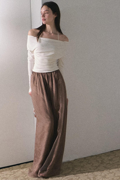 Apricot Wind Satin Wide-Leg Pants