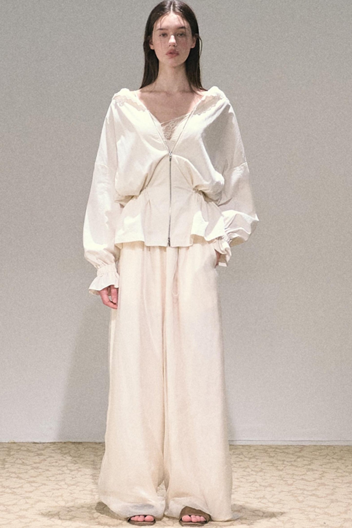 Apricot Wind Satin Wide-Leg Pants