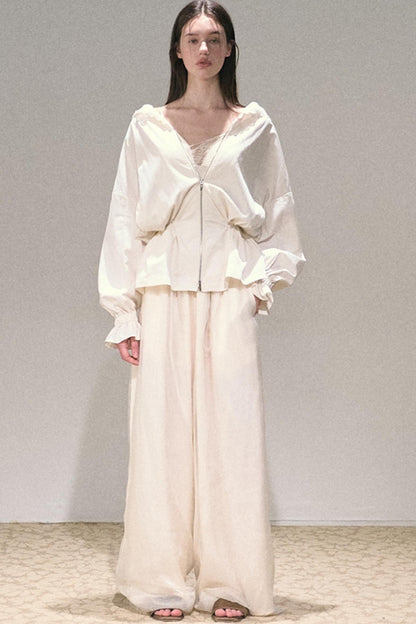 Apricot Wind Satin Wide-Leg Pants