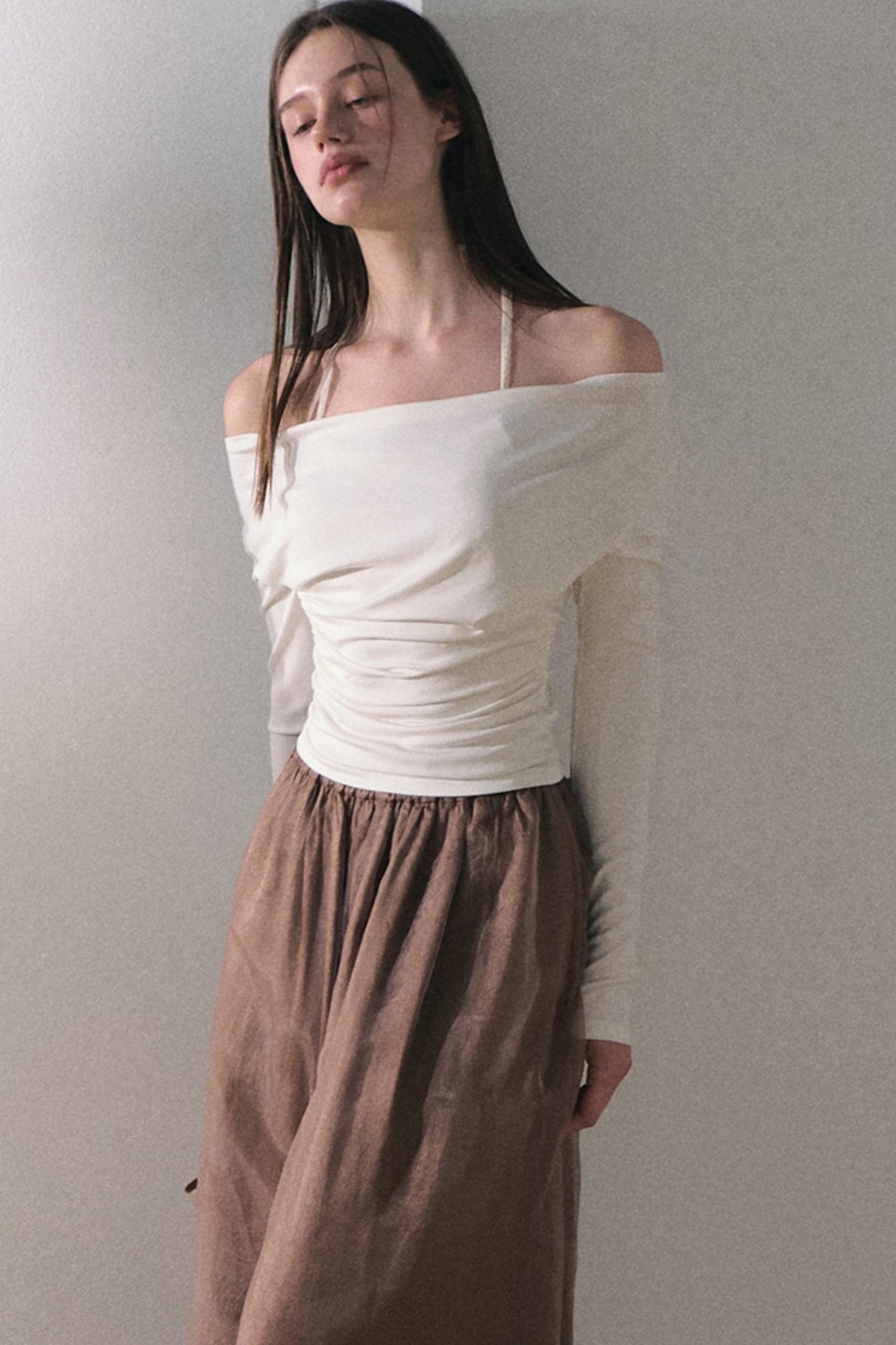 Apricot Wind Satin Wide-Leg Pants