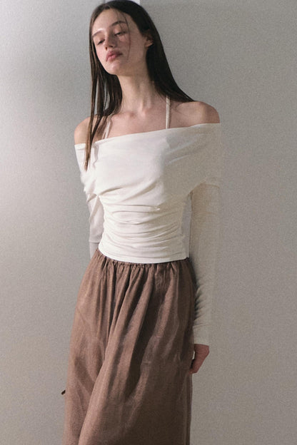 Apricot Wind Satin Wide-Leg Pants