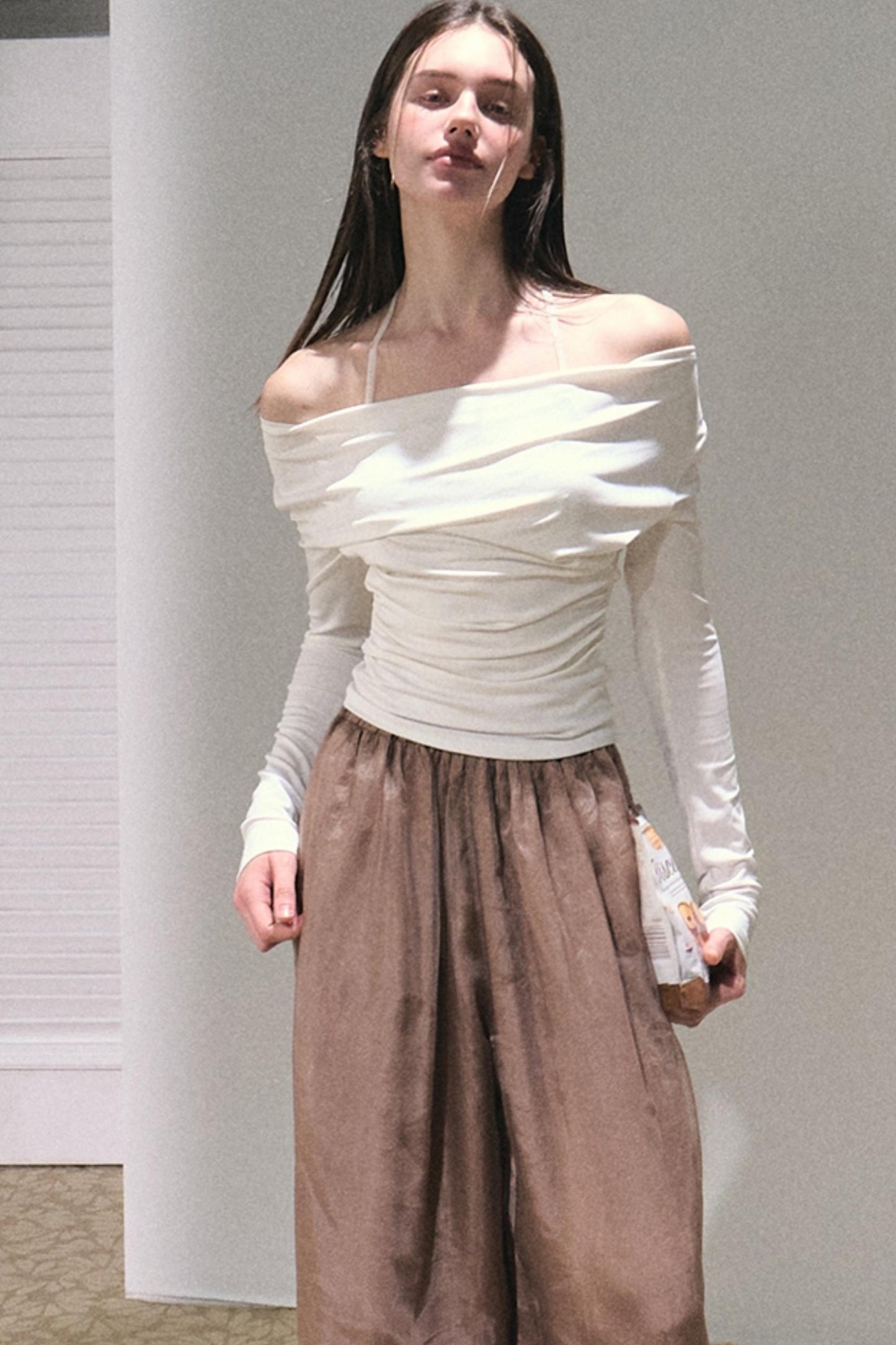 Apricot Wind Satin Wide-Leg Pants