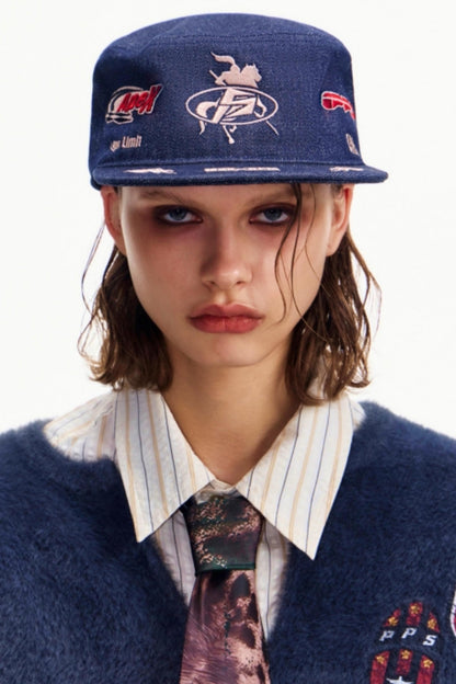 Embroidered Denim Equestrian Hat