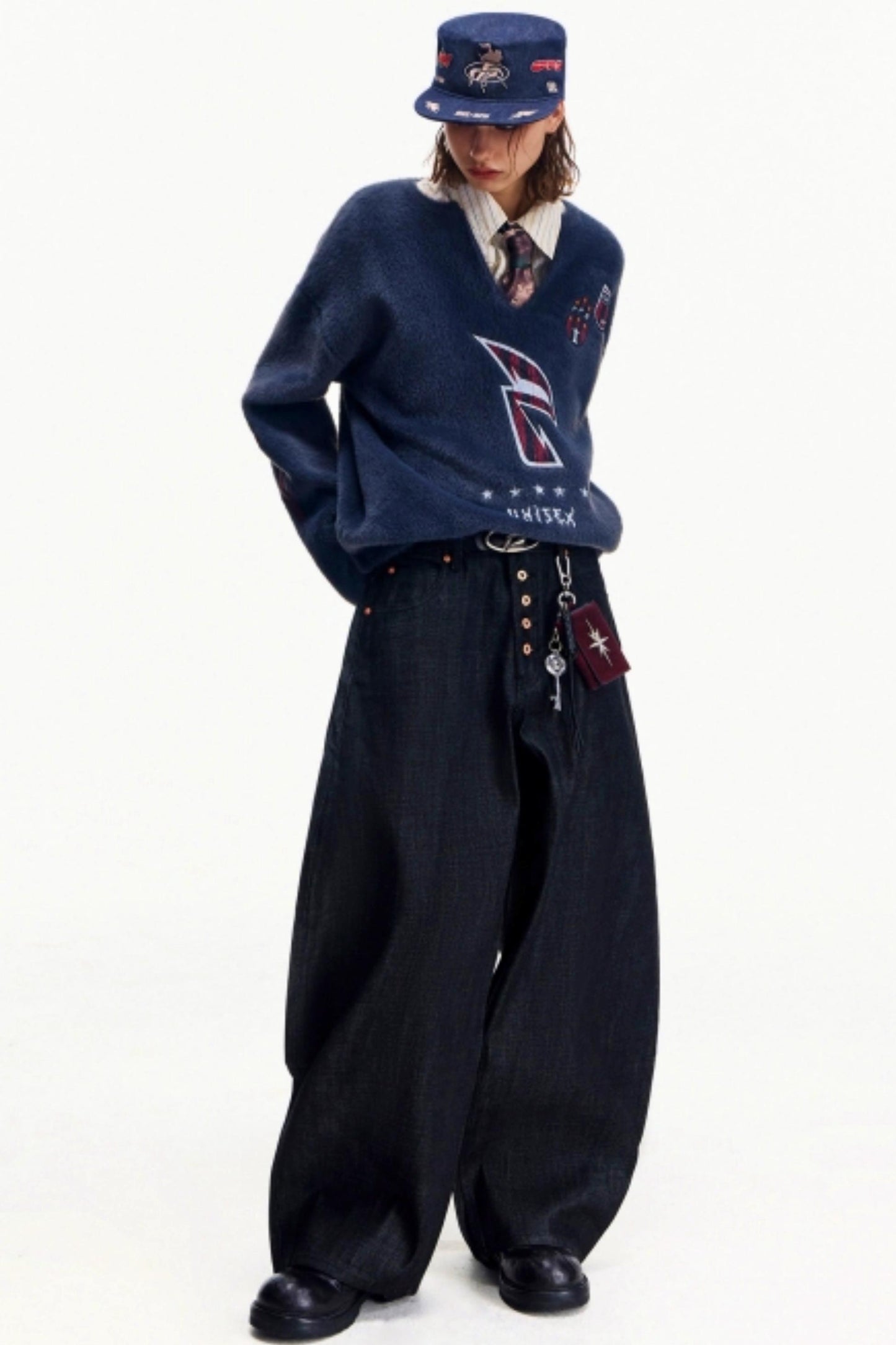 Embroidered Denim Equestrian Hat