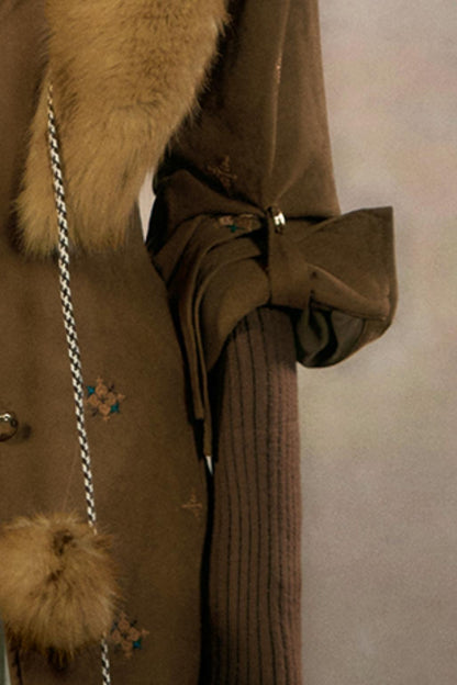Retro Suede Coat With Fur Collar Set-Up