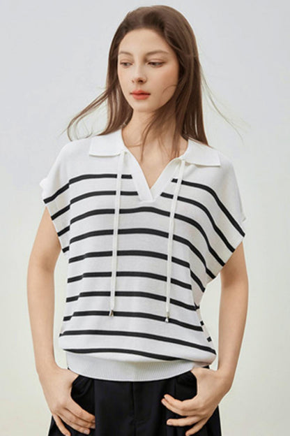 Striped Knit Polo Sweater