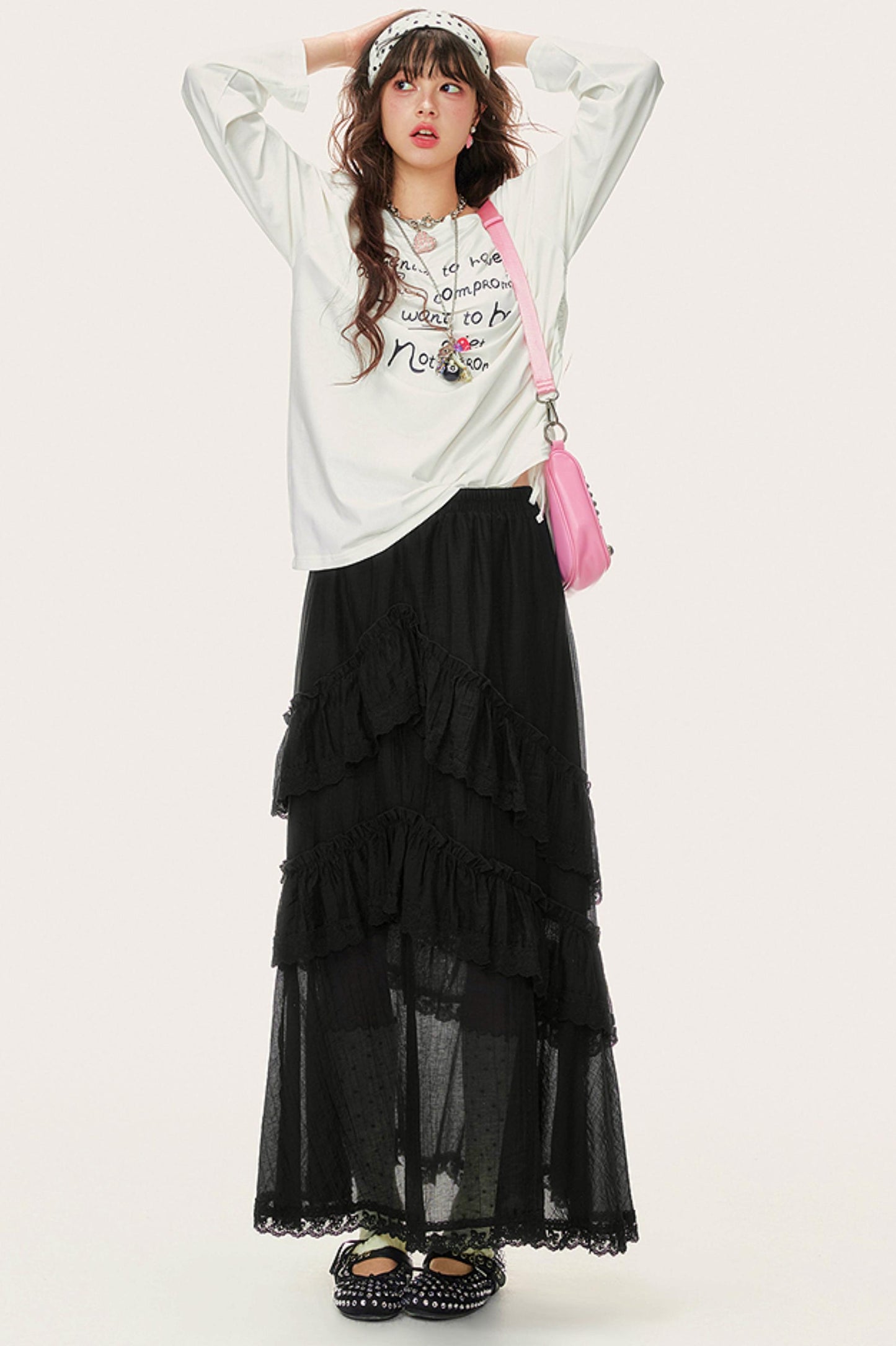 Hollow Long Sleeve Smock T-Shirt