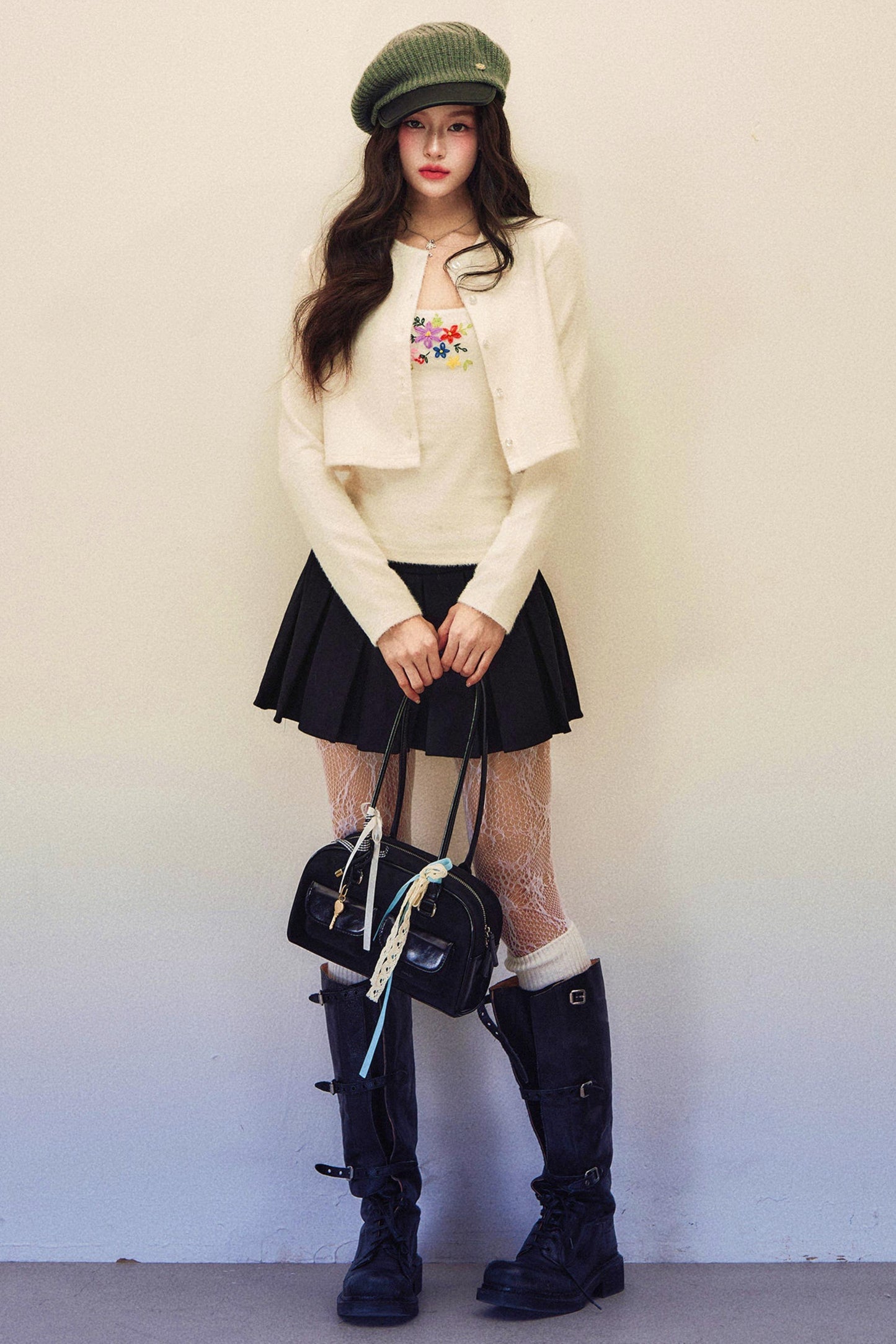 Embroidery Knit Cardigan Set-Up