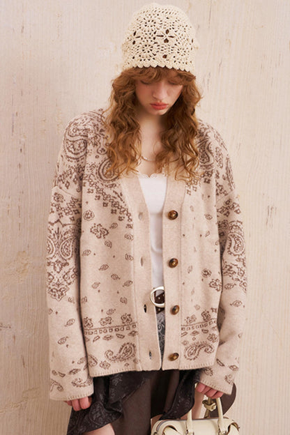 Cashew Flower Premium Jacquard Knit Cardigan