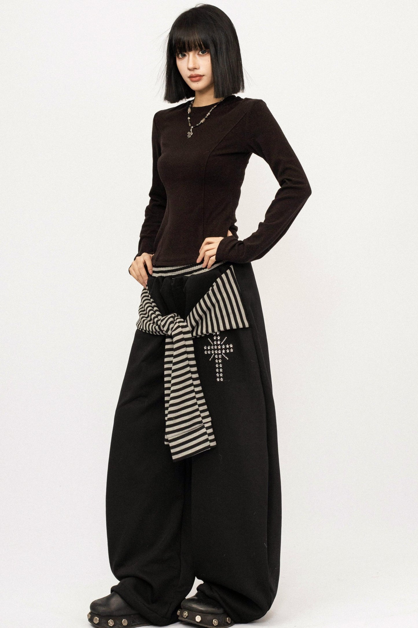 Retro Striped Fleece-Lined Pants