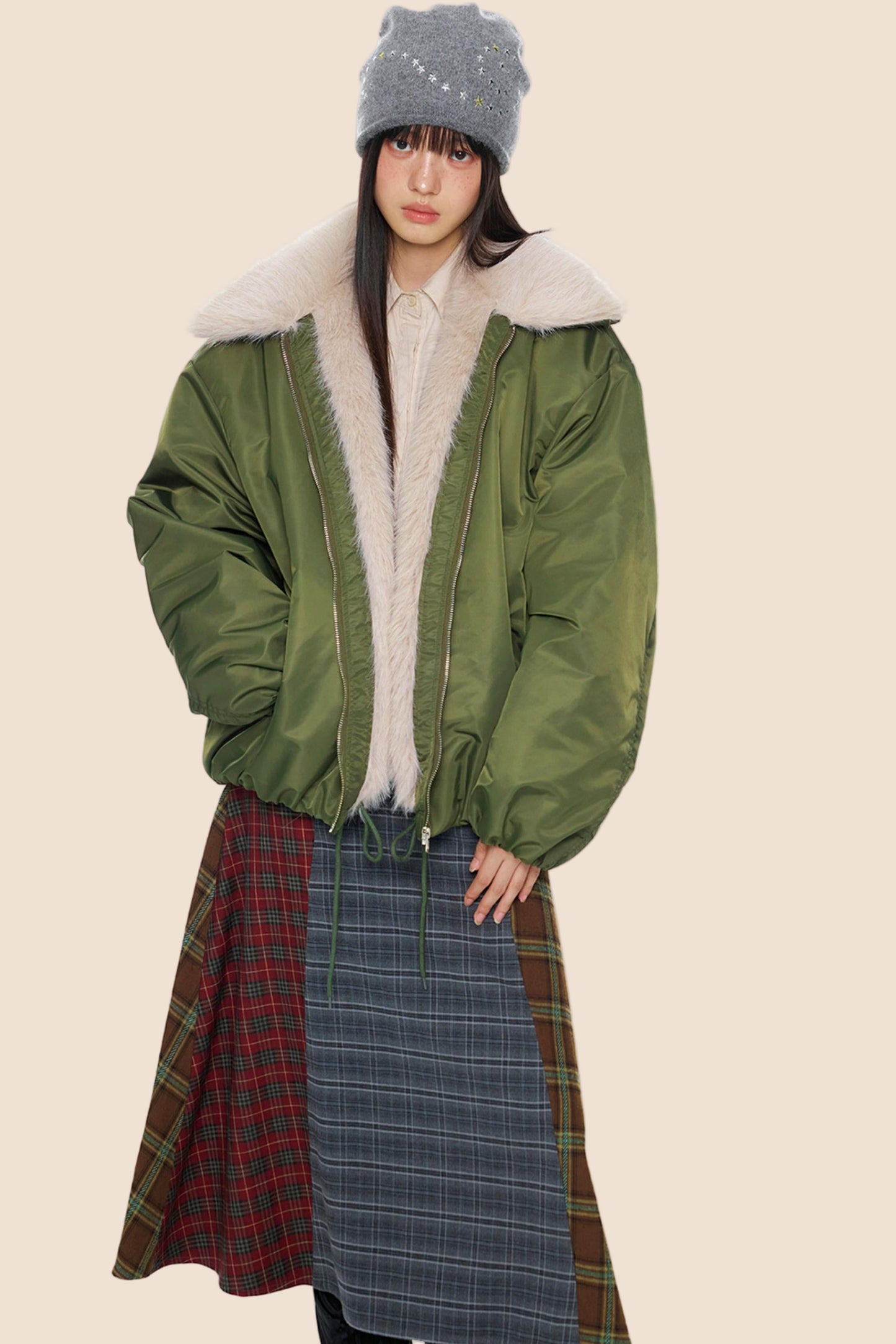 Furry Contrast Lapel Jacket