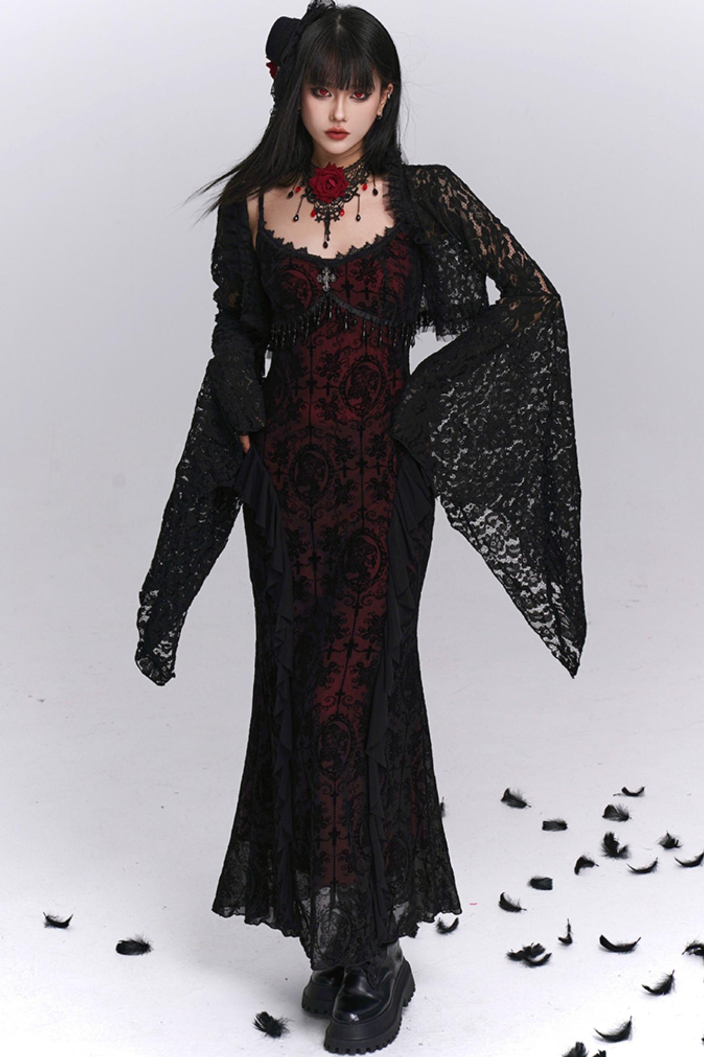 Gothic Black Camisole Dress Set-Up