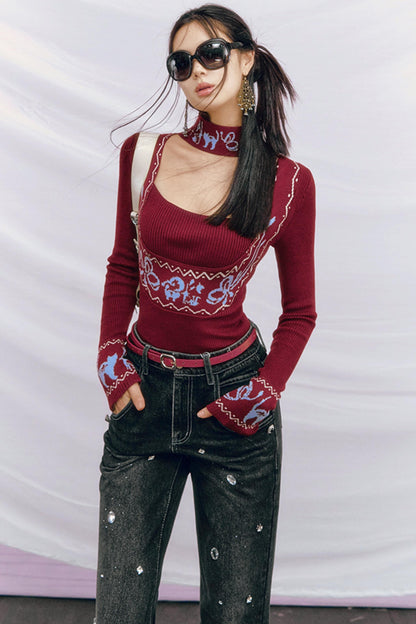 Fair Isle Jacquard Knit Sweater