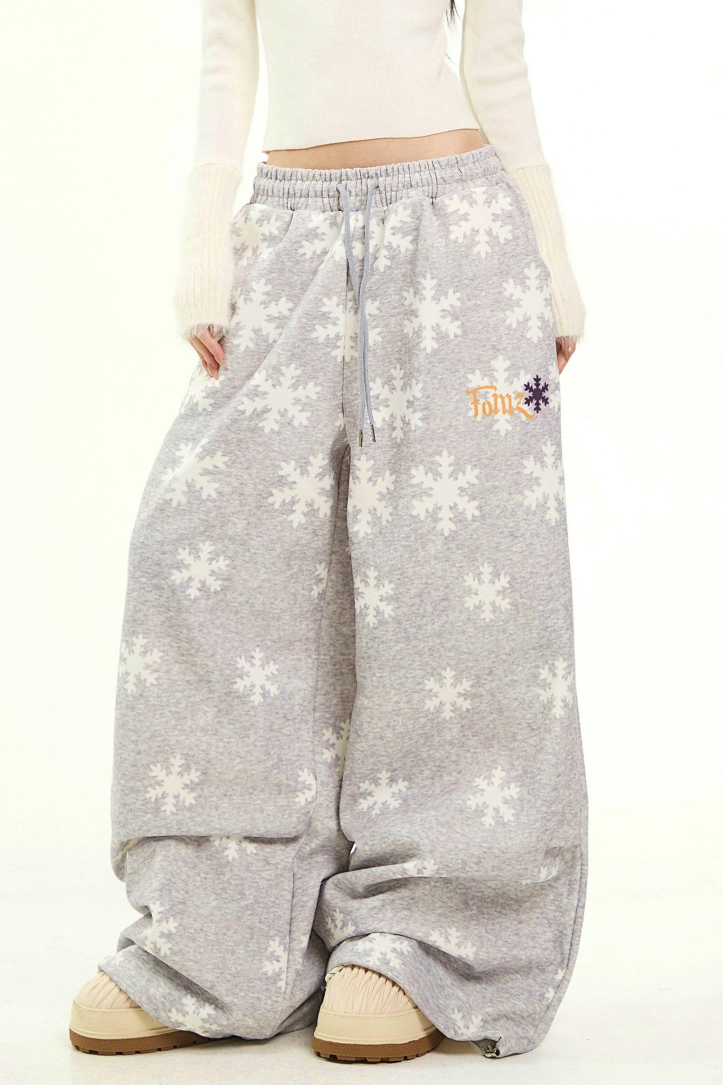 Gray Snowflake Wide-Leg Pants