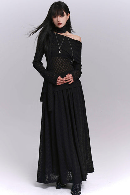 Autumn Red Shoulder Skirt Set-Up