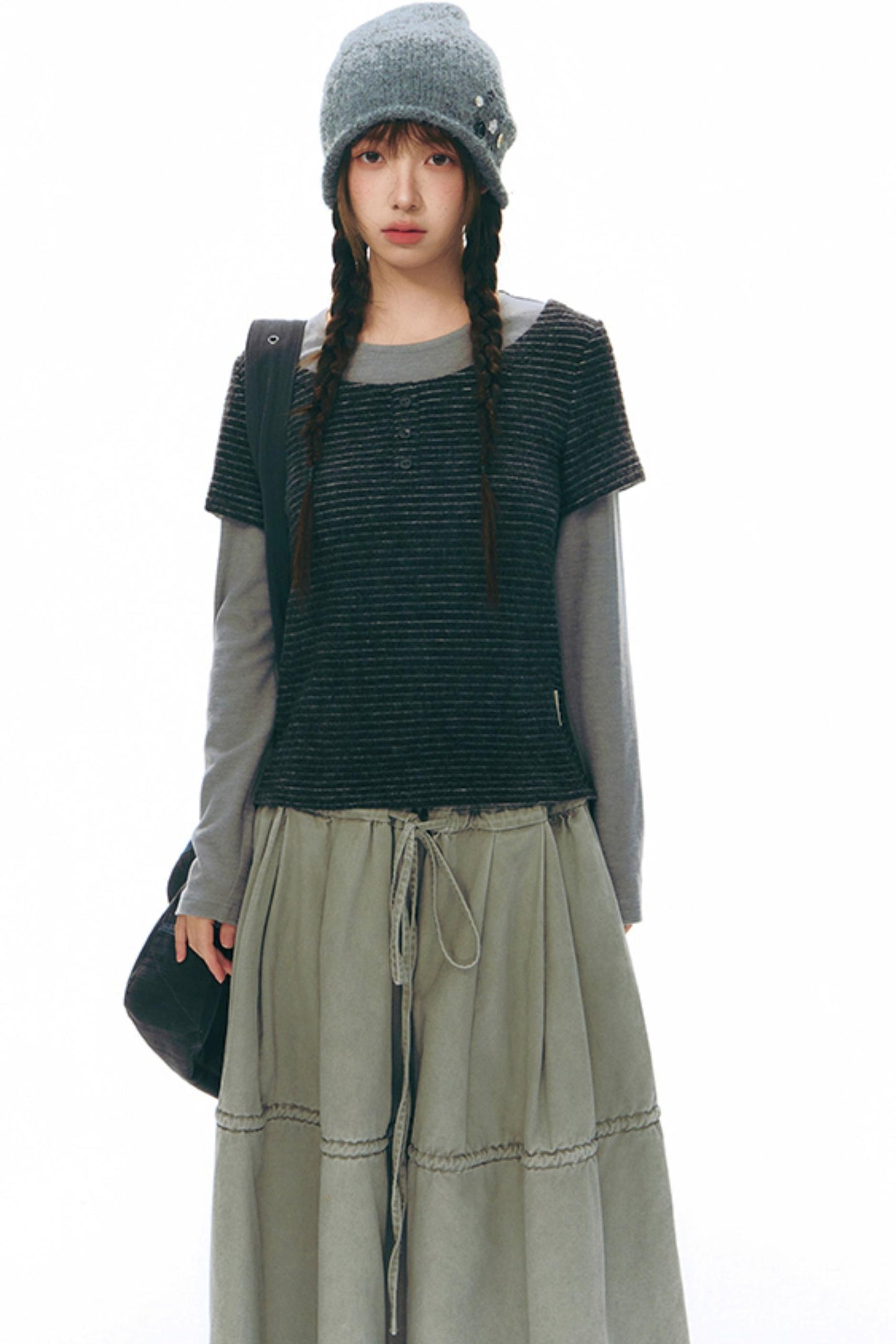 Brushed Stripe Round Neck Long Sleeve Top