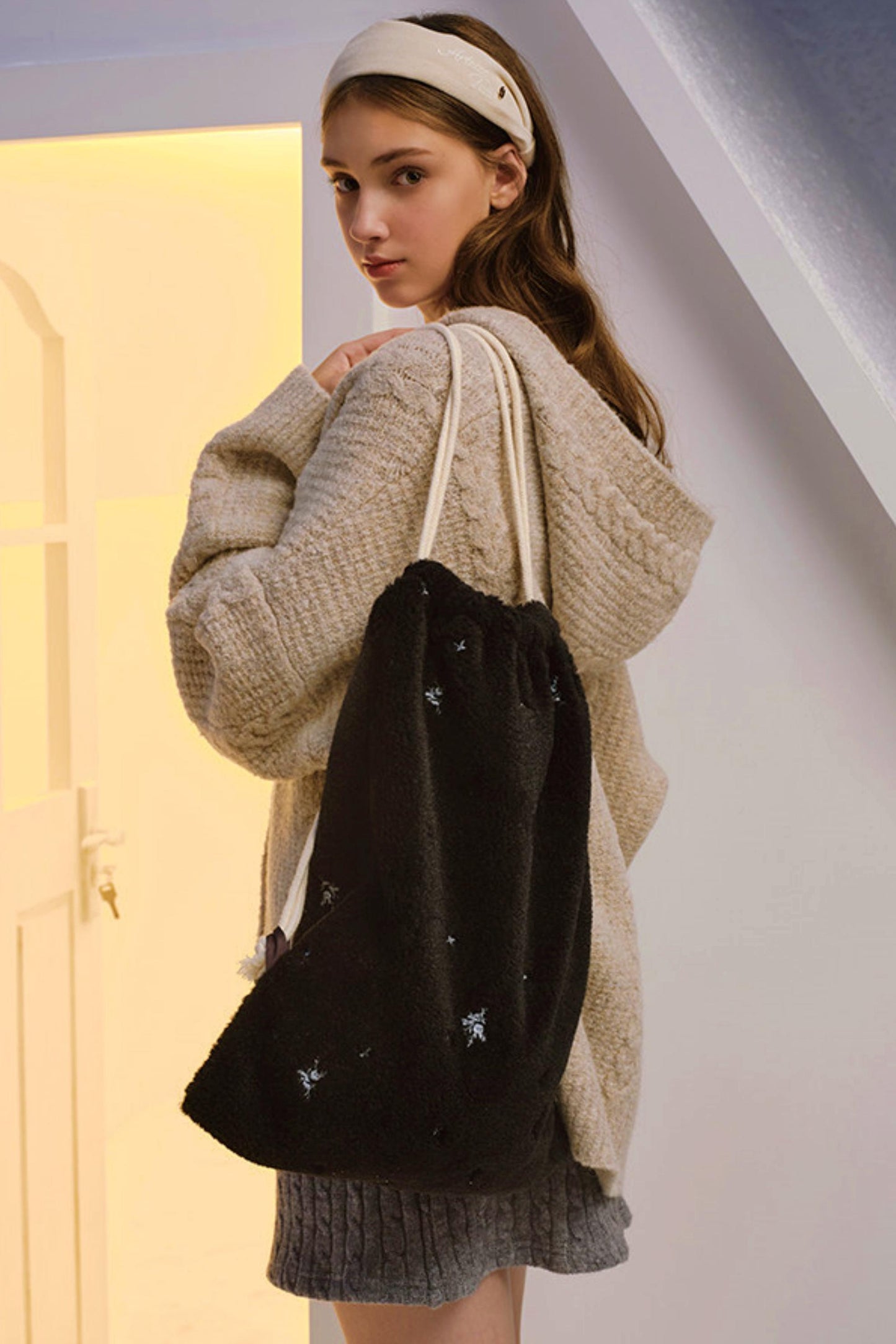 Soft Velvet Floral Backpack