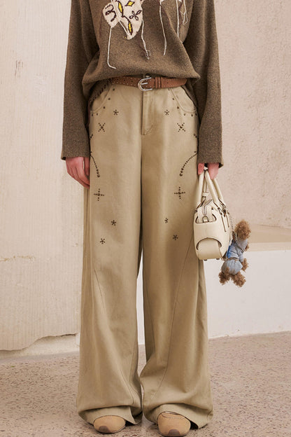 Hot Diamond Loose Wide-Leg Pants