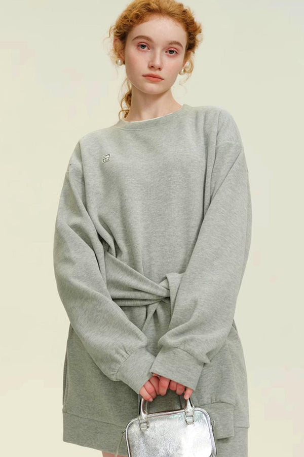 Gray Knot Waist Sweatshirt Dress