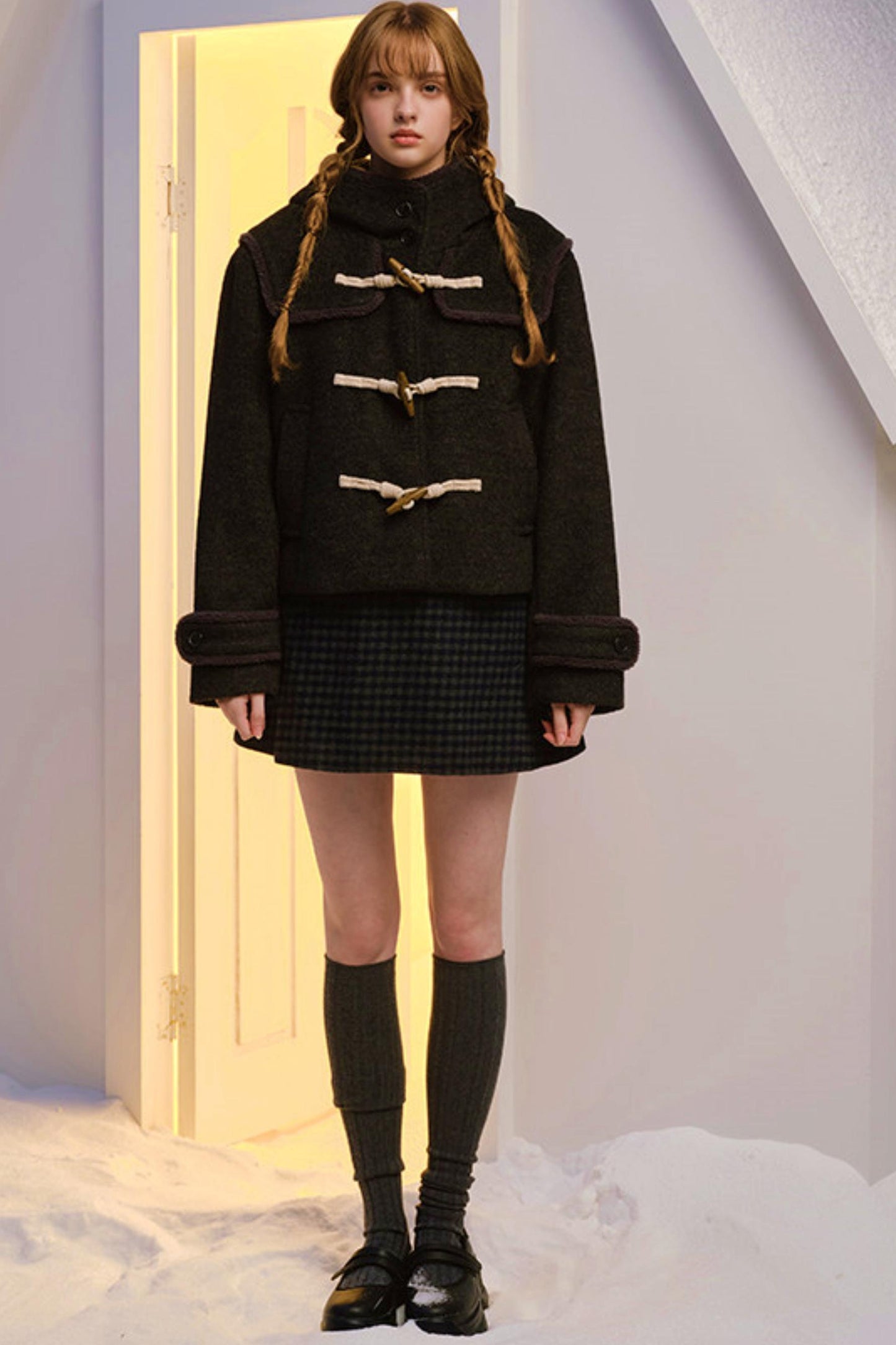 French Plaid Woolen Dress