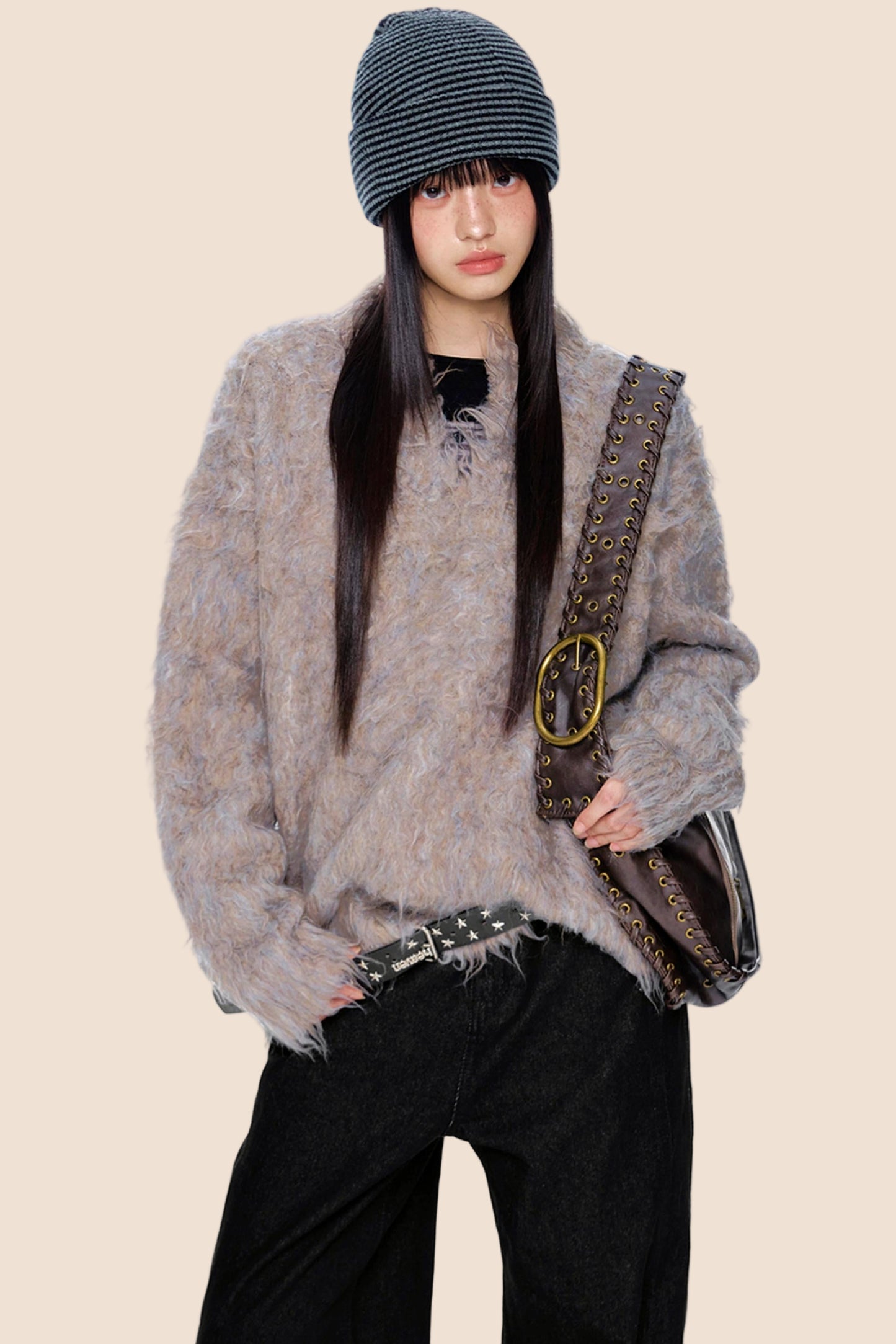 Imitation Mink Velvet V-Neck Sweater