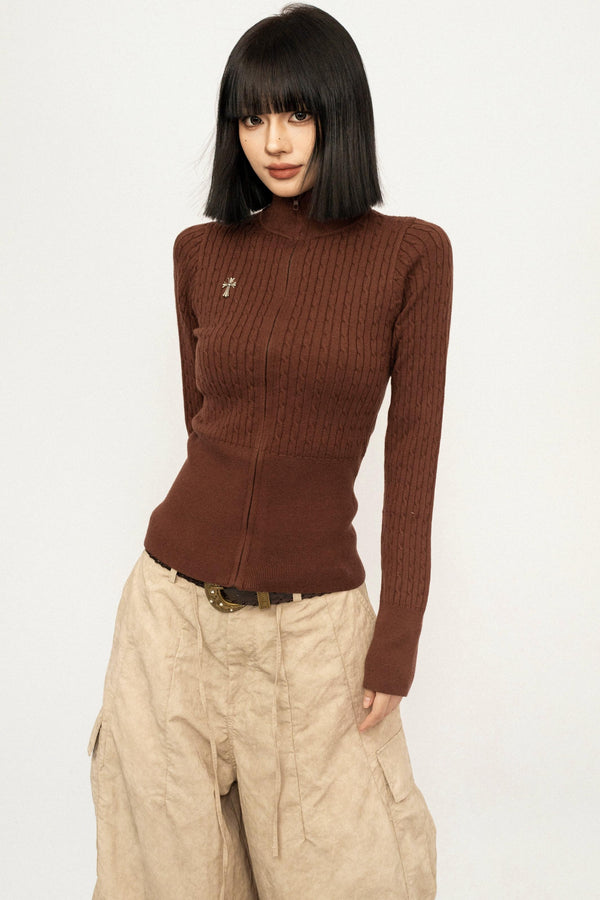 Retro High-Neck Knit Top