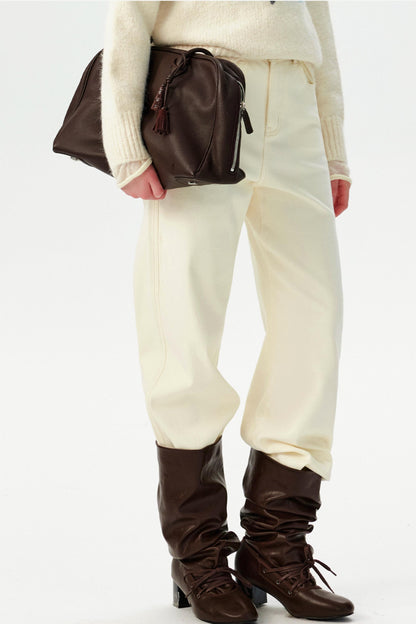 White Velvet Straight-Leg Pants