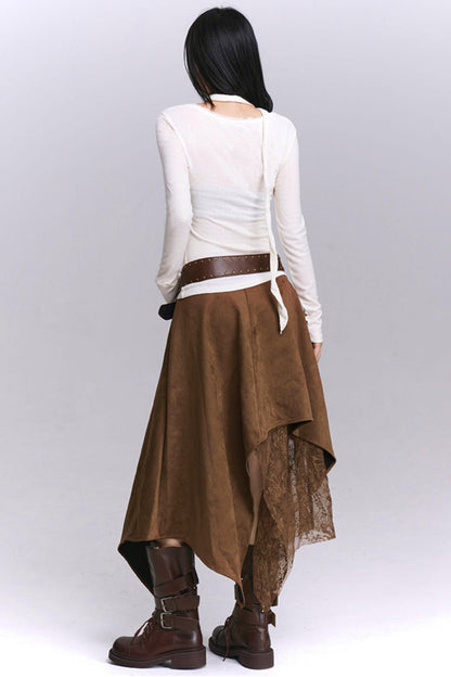 Coffee Suede Skirt