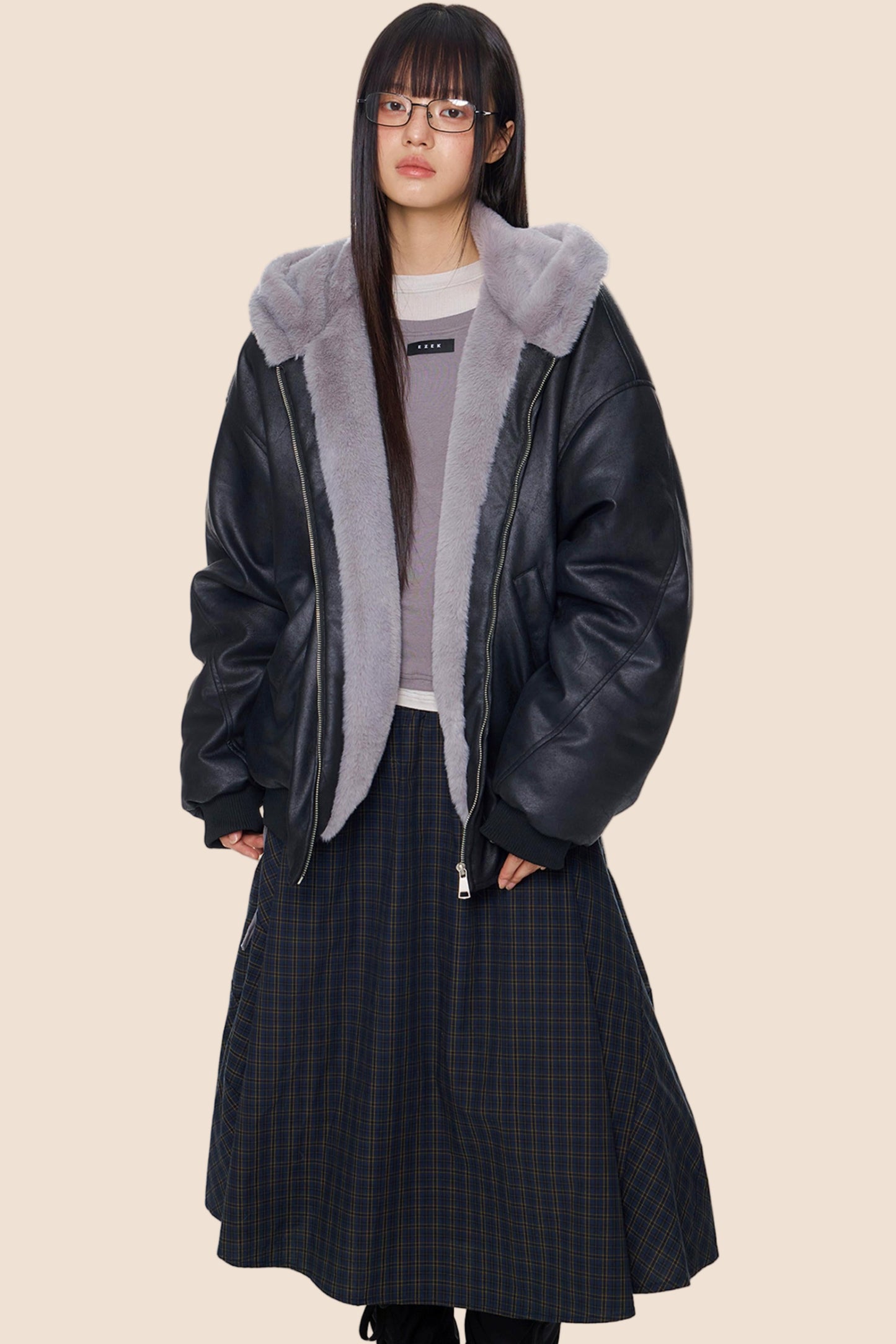 Furry Hooded Leather Jacket