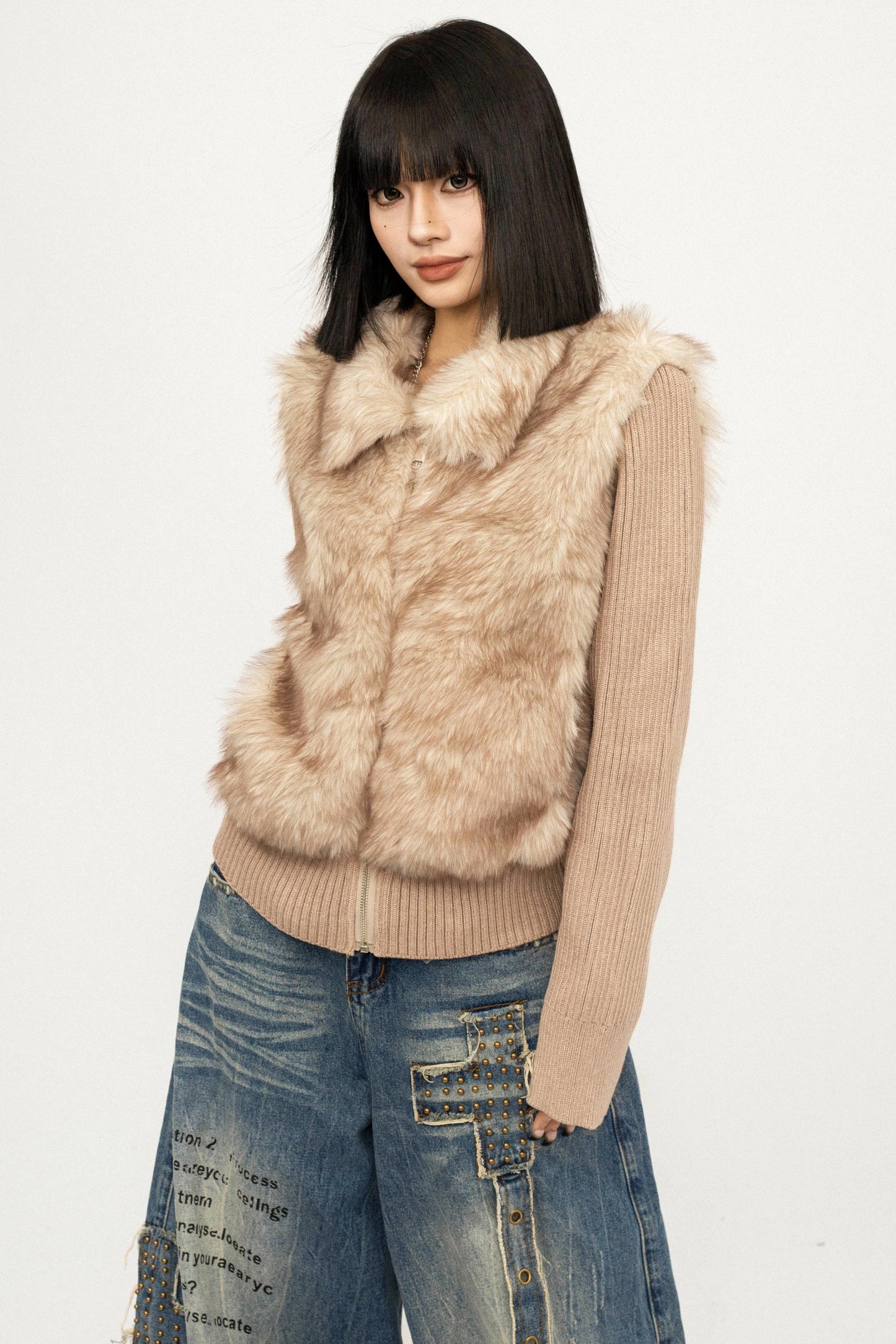 Knitted Fur Patchwork Coat