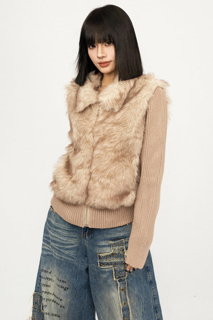 Knitted Fur Patchwork Coat