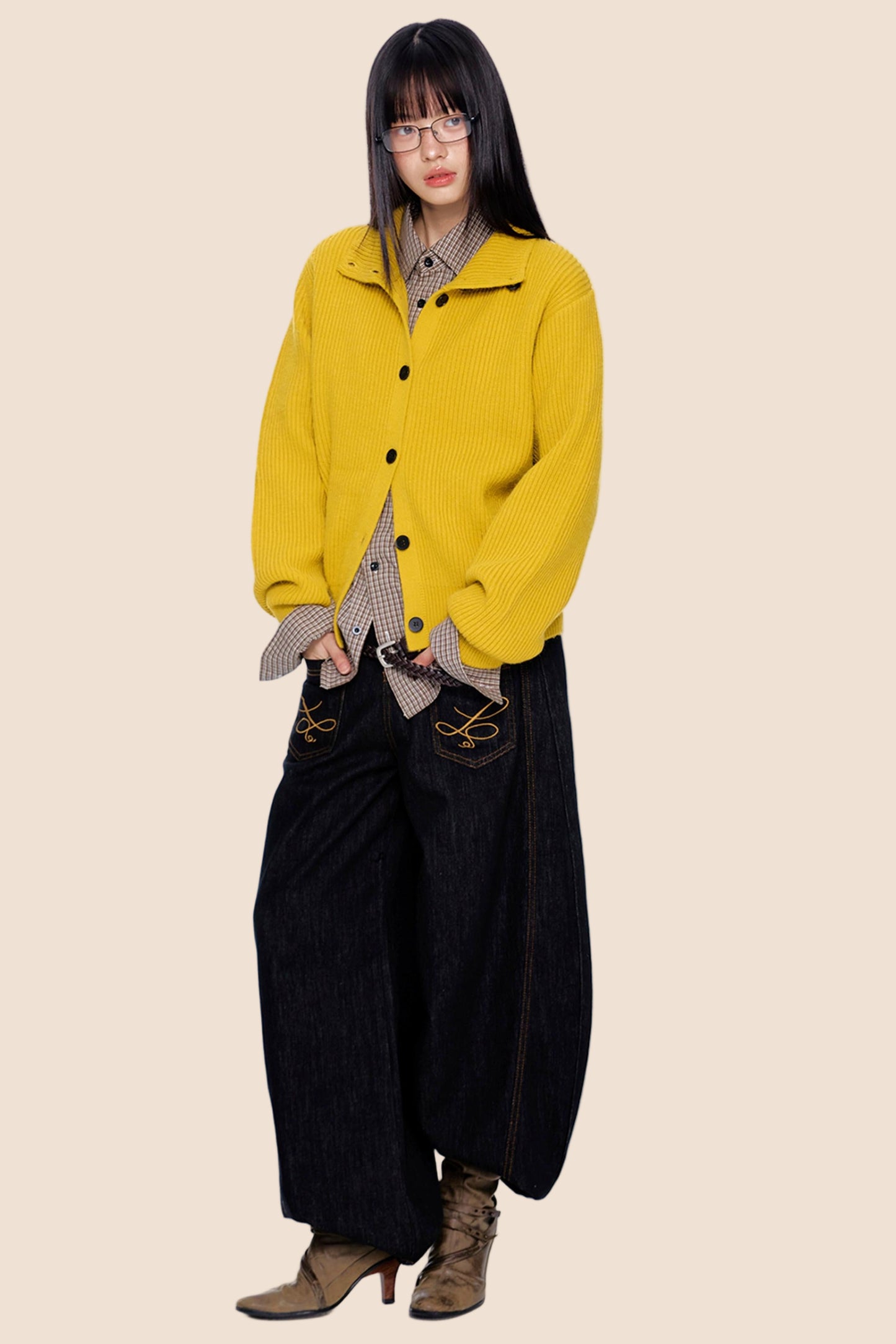 High-Neck Retro Knit Cardigan